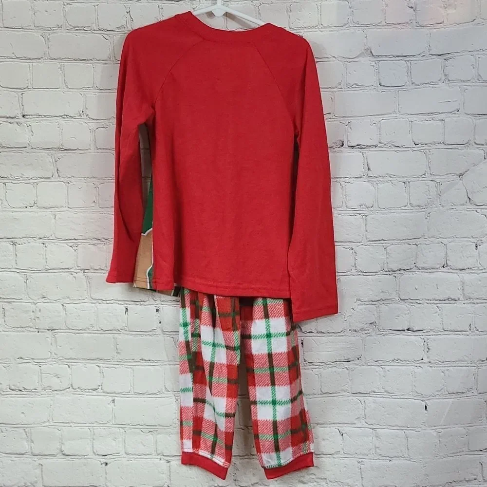 Rudolph Girls Holiday Pajamas 2pc Red Plaid Fleece Sleep Set Festive 6/6X PJs